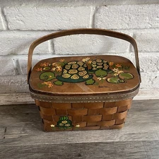 VTG Caro Nan “ROOT” Hand Painted Turtle Basket Purse Signed *Flaws*