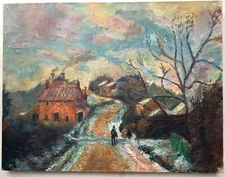 RARE ANTIQUE Impressionist Oil Painting PISSARRO Figure Landscape VIBRANT COLORS