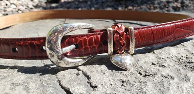 Vintage Brighton Brown Embossed Crocodile Leather Charm Belt 
