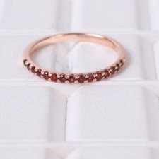 Silver Ring Garnet Half Eternity Proposal Band, Rose Gold Women 925 Silver