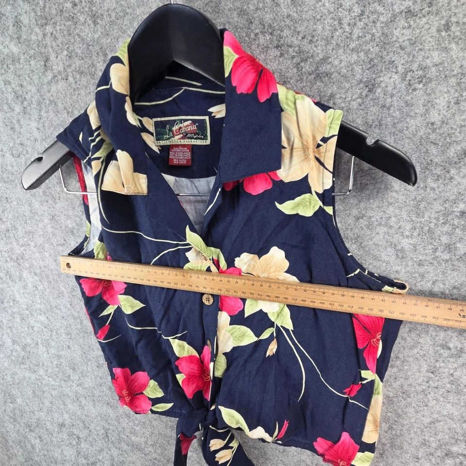 Top La Cabana Mujer Grande Azul Floral Botón Corbata Frontal Sin Mangas 12356 Foto 3 de 4