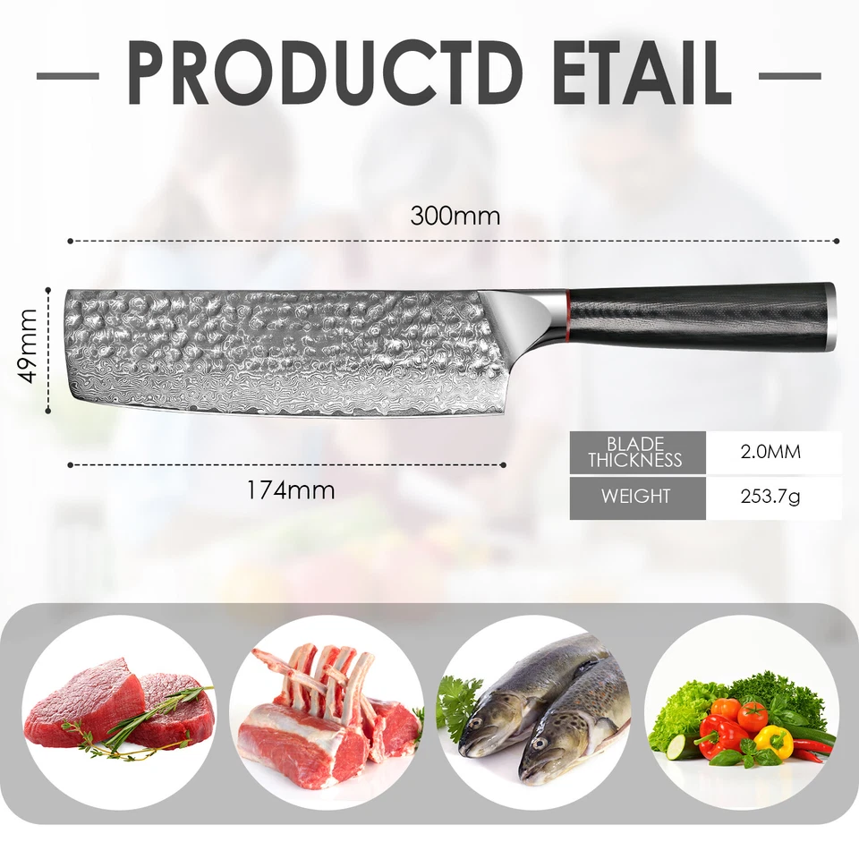 Cuchillo de chef Nakiri de 7 pulgadas VG10 cuchillo de corte afilado de acero Damasco Foto 4 de 4