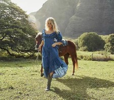 do*EN Plaid Ruffle Manor Princess Dress Blue Big U-neck High Dress