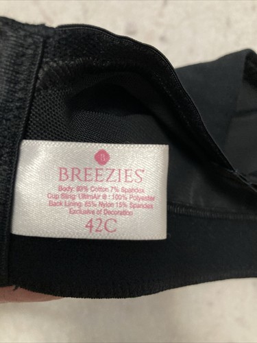 Breezies Stretch Cotton Comfort Support Wirefree Bra A293351 Black SZ 42C New - Picture 9 of 16