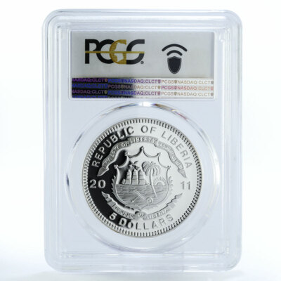 Liberia 5 dollars Pacific Big Boy Train Railroad PR70 PCGS silver