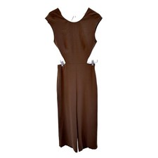 ZARA Woman Brown Cap Sleeve Open Back Wide Leg Jumpsuit M NWT