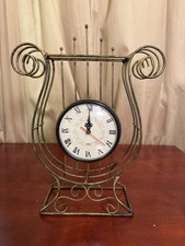 Unique Vintage Lyre Harp Clock - WORKS!  See video