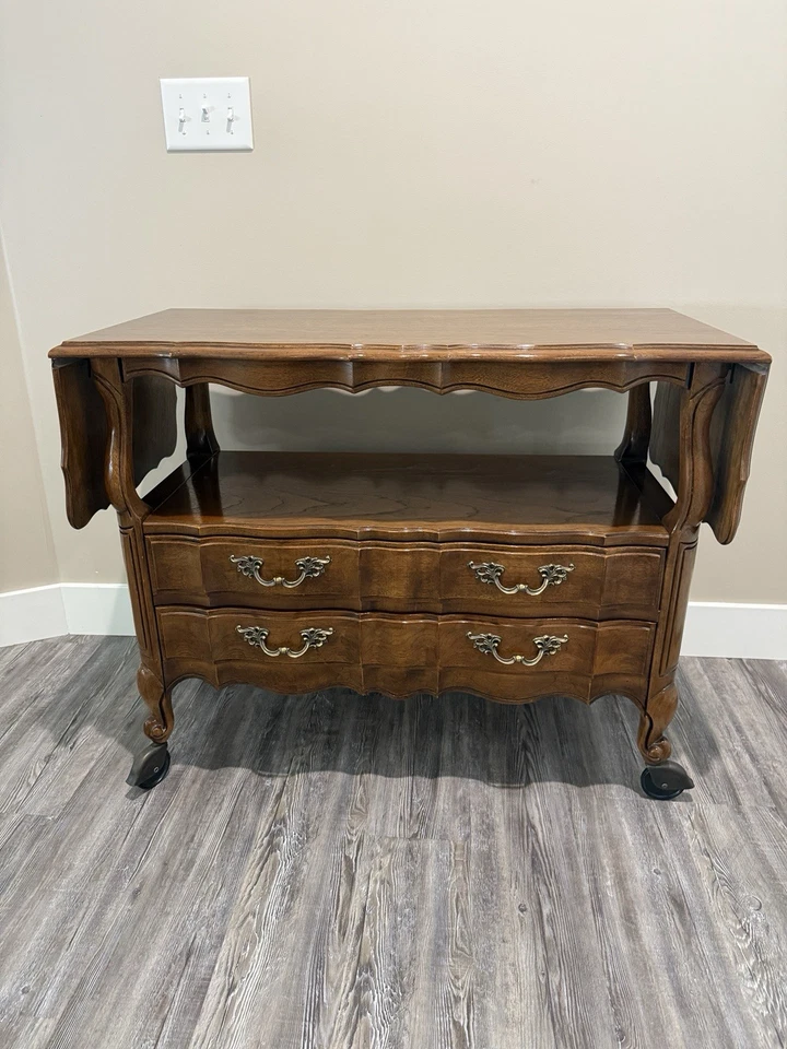 Carro de barra móvil Thomasville Furniture Tableau madera hoja caída | Servidor | Buffet Foto 4 de 4