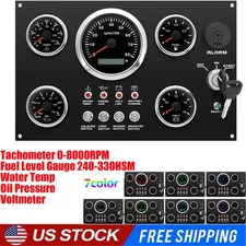5 Gauge Set with Instrument Panel Tachometer 8000RPM 12V For Marine Boat Yacht