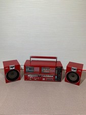SHARP QT-88MKII R Red Double Cassette Recorder Radio Boombox w/ Cable Tested