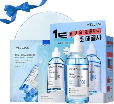 WELLAGE Real Hyaluronic Blue Ampoule 100 2nd Gen 3.38 oz + MASK Korean Skincare