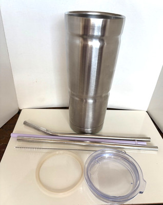 Bubba Stainless Steel 24 ozs Water Cup 6 pcs Lot, Lid, 3 Straws & Straw Cleaner