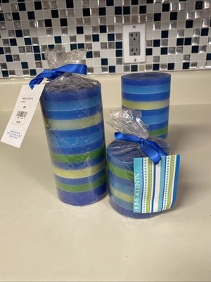 2 Home Accents Stripe Blues Green Candles New Belk Beach