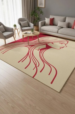 Abstract Portrait Wool Rug   Hand-Tufted Modern Artistic Woman Design Carpet