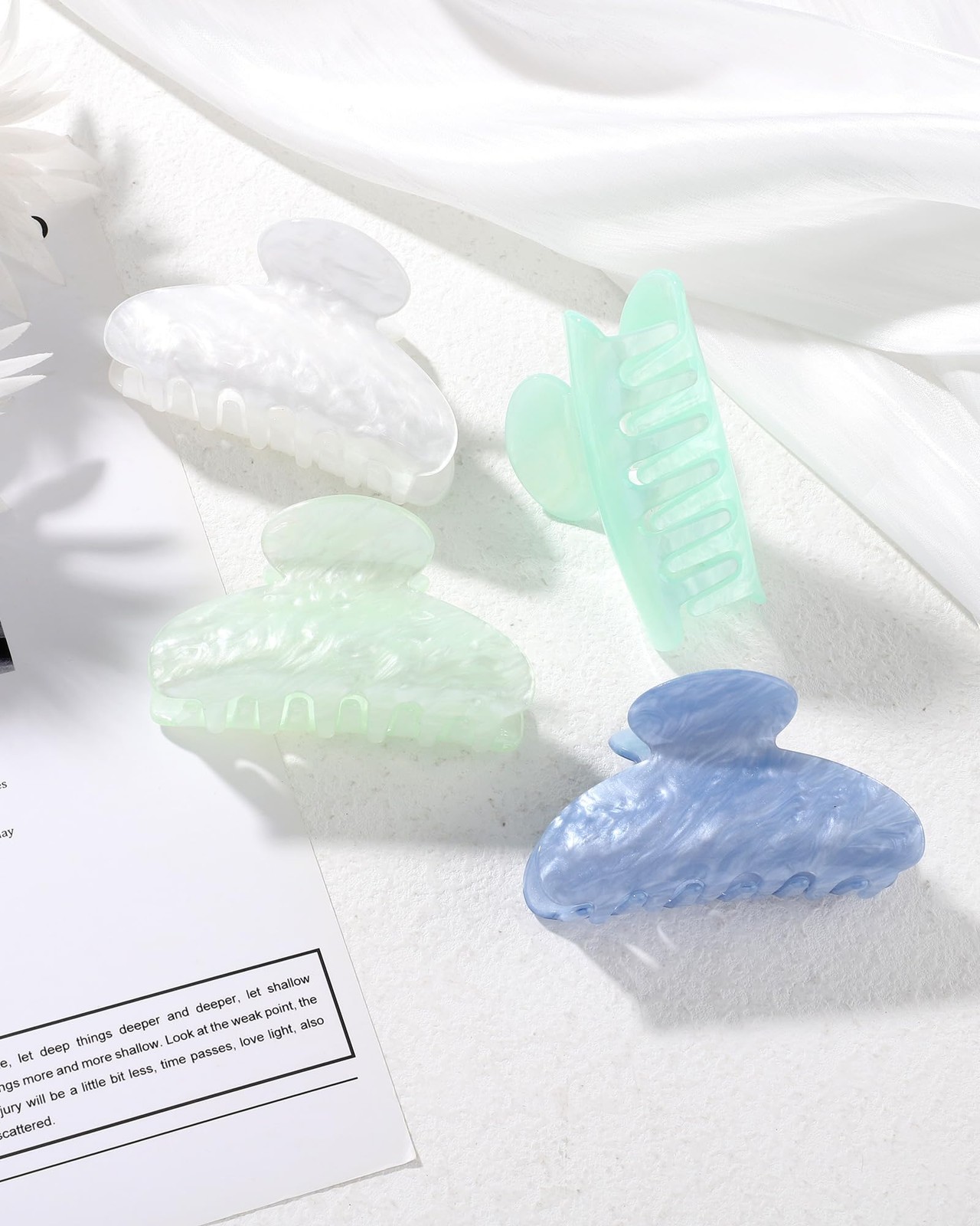 Hair Clip, 4Pcs Acrylic Large Hair Clips in White, Blue, Emerald, Green - Str...