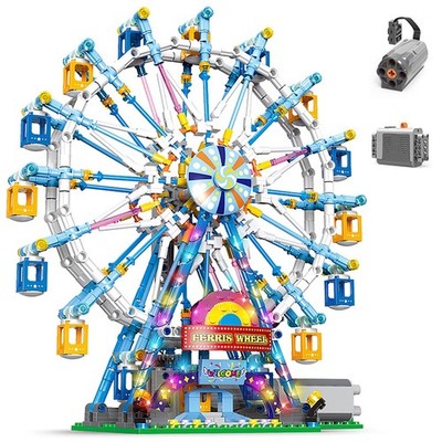 Rotating Ferris Wheel Building Blocks Kit,with Lights Amusement Park Building...