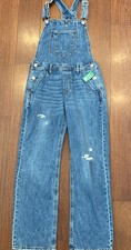 NWT Gap Kids Blue Denim Long Overalls Distressed Bib 100 Cotton Unisex Size XL