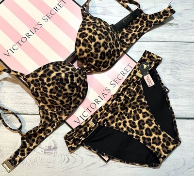 Victoria's Secret Badeanzug Twist Abnehmbarer Push-Up Cheeky Set Leopard