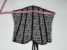 Reversible Black White Skull Brocade Corset Zip Front Lace-Up Gothic Large