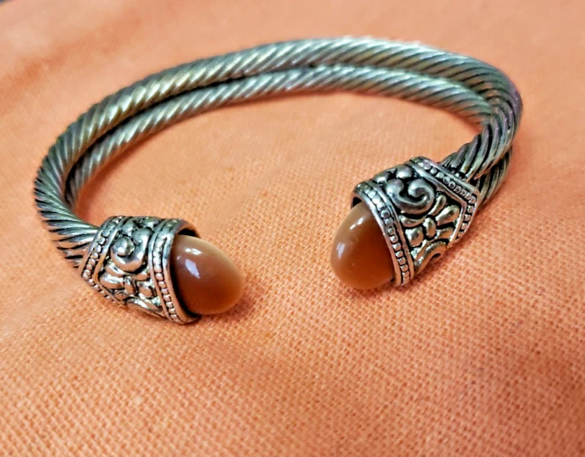 Brighton Sterling Silver Dual 5mm Cable Bracelet Morganite Medium Free Ship - Image 3 of 4