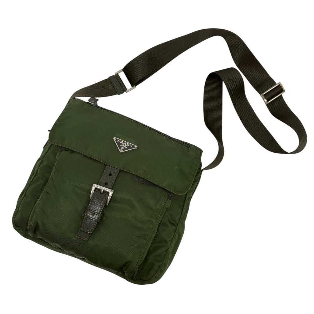 Prada Nylon Shoulder Bag Khaki Crossbody with Triangle Logo Excellent Condition  