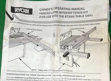 Ryobi Long Miter/Rip Fence Kit Part No. 4060300 Model BT3000 BT3100 Table Saw