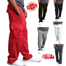 Men's Heavyweight Fleece Jogger Sweatpants with Cargo Pockets Athletic Pants NEW