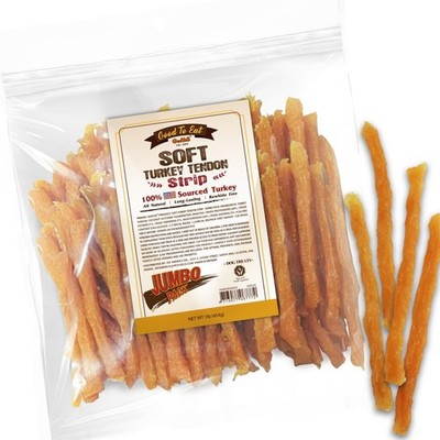 Soft Turkey Tendon Stirip 1 lb, Natural Chewy Snack, USA-Sourced Turkey Tendo...