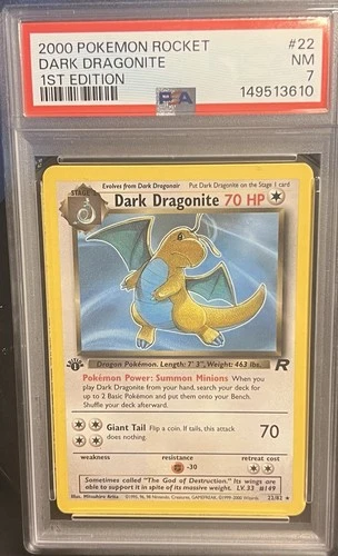 2000 POKEMON ROCKET 1ST EDITION #22 DARK DRAGONITE PSA 7