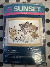 Vintage 1989 Four Kittens Crewel Embroidery Kit Never Opened NOS crafts Yarn Art