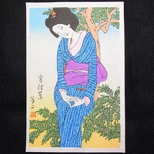 Vintage Woodblock Print Bijin-ga by Yumeji Takehisa/Evening Primrose#2/L45b