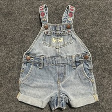 OshKosh B'gosh blue denim overalls with red design embroidered on straps Size 3M