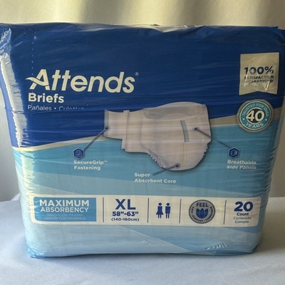 Attends Incontinence Briefs XL Maximum Absorbency 20 Ct Latex-Free DDA40