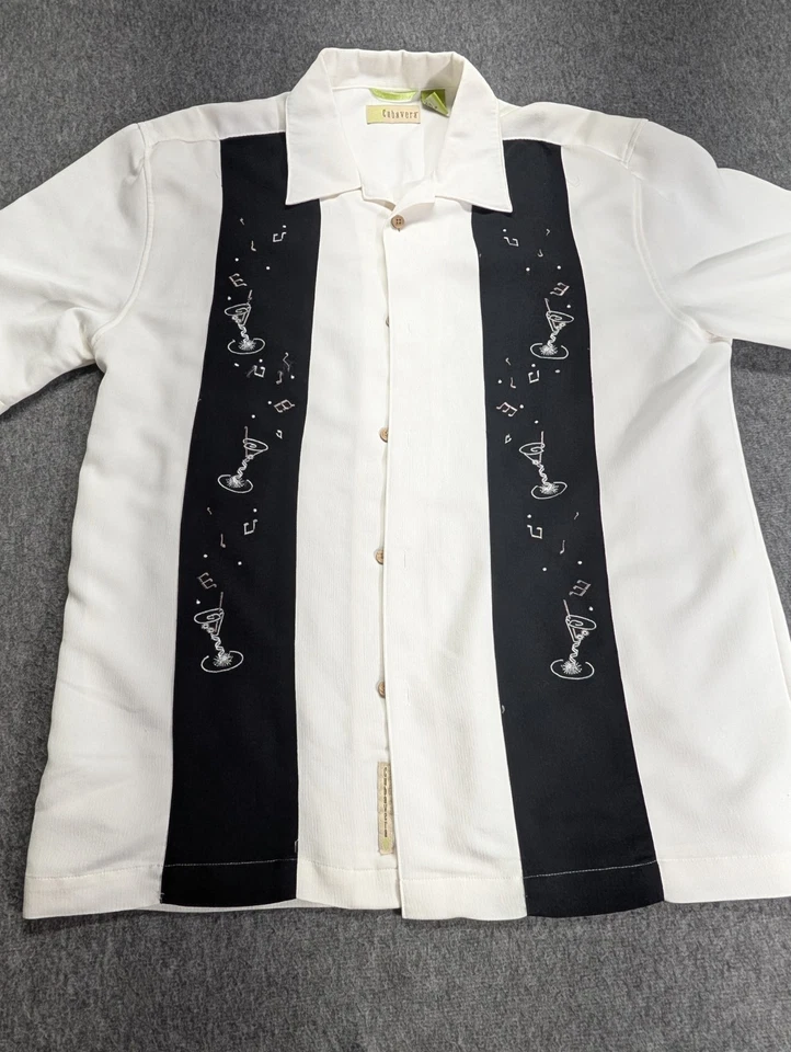 Рубашка мужская Cubavera L мартини музыкальные ноты вышитая лагерь боулинг белая черная - Изображение 2 из 4