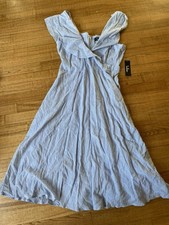 NWT LULUS Yacht Rock Blue & White Striped Off-the-Shoulder Midi Dress Women's Lg