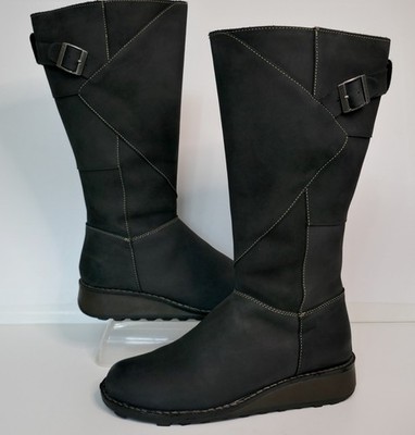 FAT FACE BELLONA BLACK WAXY LEATHER HIGH CALF LENGTH BIKER BOOTS UK 8 EU41