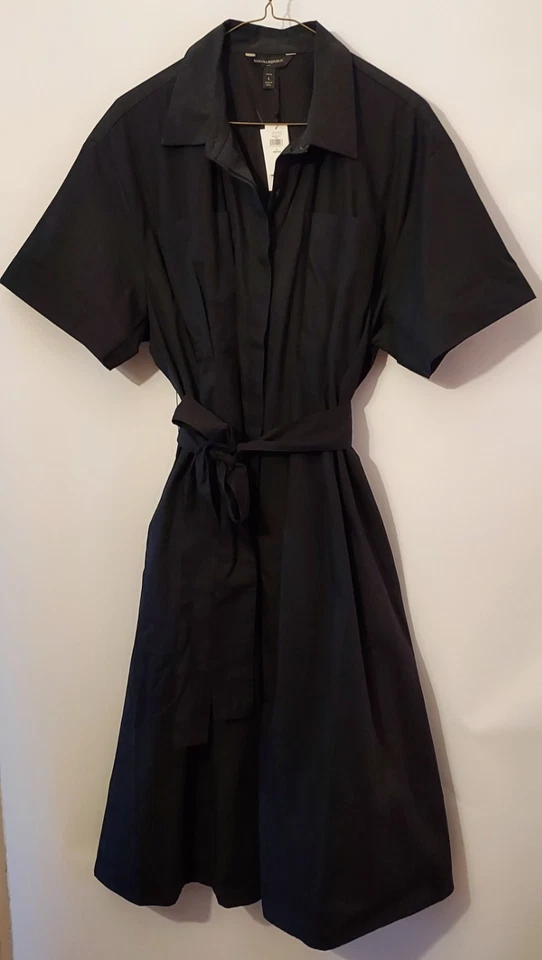 Vestido Camisa Midi Banana Republic Negro Corbata Cintura Ajuste y Acampanado Algodón Popelina L Nuevo con Etiquetas Foto 2 de 4