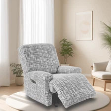 Elastic Recliner Cover Longitude Latitude Line Sofa Cover With Side Pocket