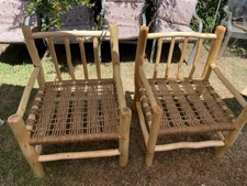 Hand Made Wooden Cane Woven Rope Patio~Porch Chairs Primitive Wood Style