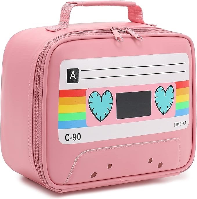 Beaulyn Retro Cassette Tape-Shaped Lunch Bag, Pink