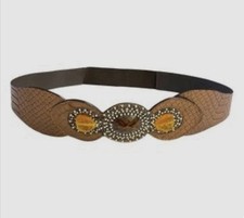 Chico  s Women M Stretch Waist Belt Faux Leather Rhinestone Concho Western Style