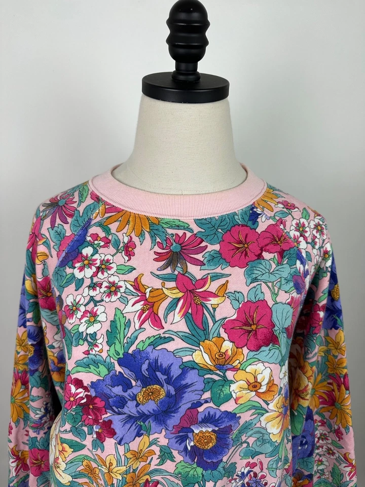 Sudadera Floral Vintage Años 90 Mujer Mediana Rosa Pastel Raglán Jardín Abuela Foto 2 de 4