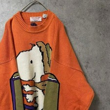 Snoopy m13H 80s Cotton Knit Sweater L Used Rare