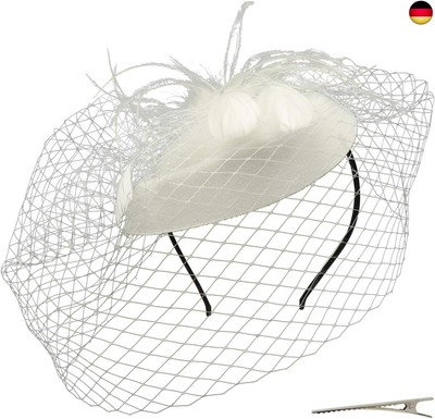 Umeepar Damen Pillbox Fascinator Hut Hochzeit Tea Party Hüte mit Federn 