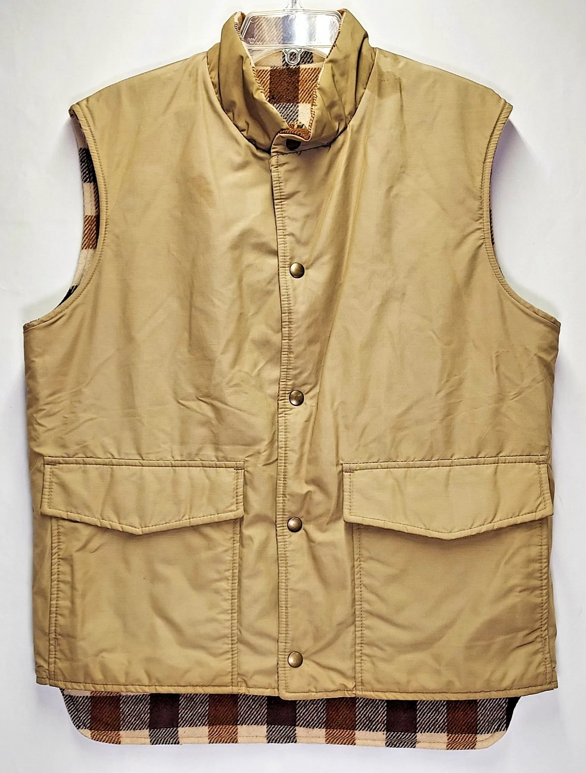 Vintage L.L. Bean Reversible Wool Blend Brown Plaid Vest Canvas Men's Size M Med