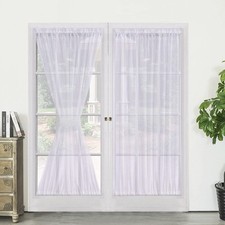 Semi Sheer French Door Curtains 72 inch Length White Back Door Curtain Panels...