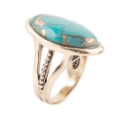 NWT * BARSE Blue Turquoise and Bronze Matrix Golden Oval Ring * Size 8.5 * $58