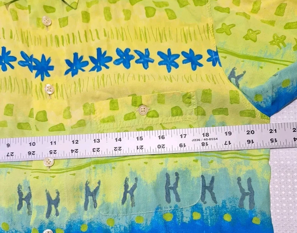 GEORG ROTH GREEN BLUE HAWAIIAN BUTTON DOWN SHORT SLEEVE SIZE MEDIUM VINTAGE - Image 4 of 4