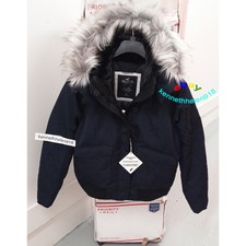 Hollister Down Bomber Jacket Coat Navy Blue Womens Size Large
