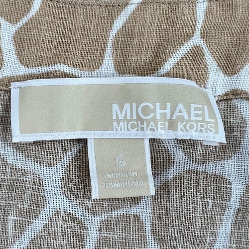 MICHAEL MICHAEL KORS Beige White Giraffe Print Front-Tie Short Sleeve Blouse S - Picture 5 of 15